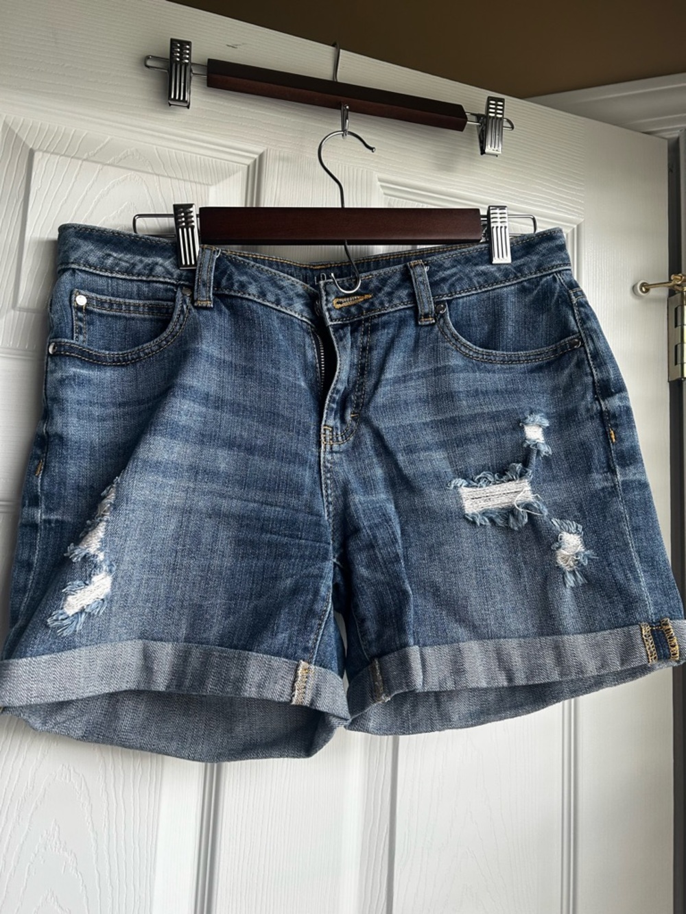 Jennifer Lopez Medium Blue Distressed Rolled Cuff Denim Shorts